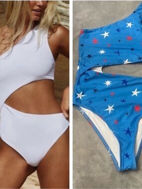 Beach Riot Celine Stars One-Piece Swimsuit in White and Blue Star Print